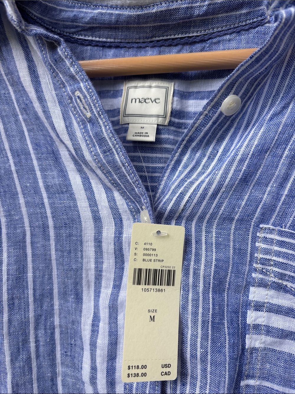 NWT Anthropologie Maeve Shrunken Bennet 100% Linen Button Down Shirt Medium - Picture 3 of 6